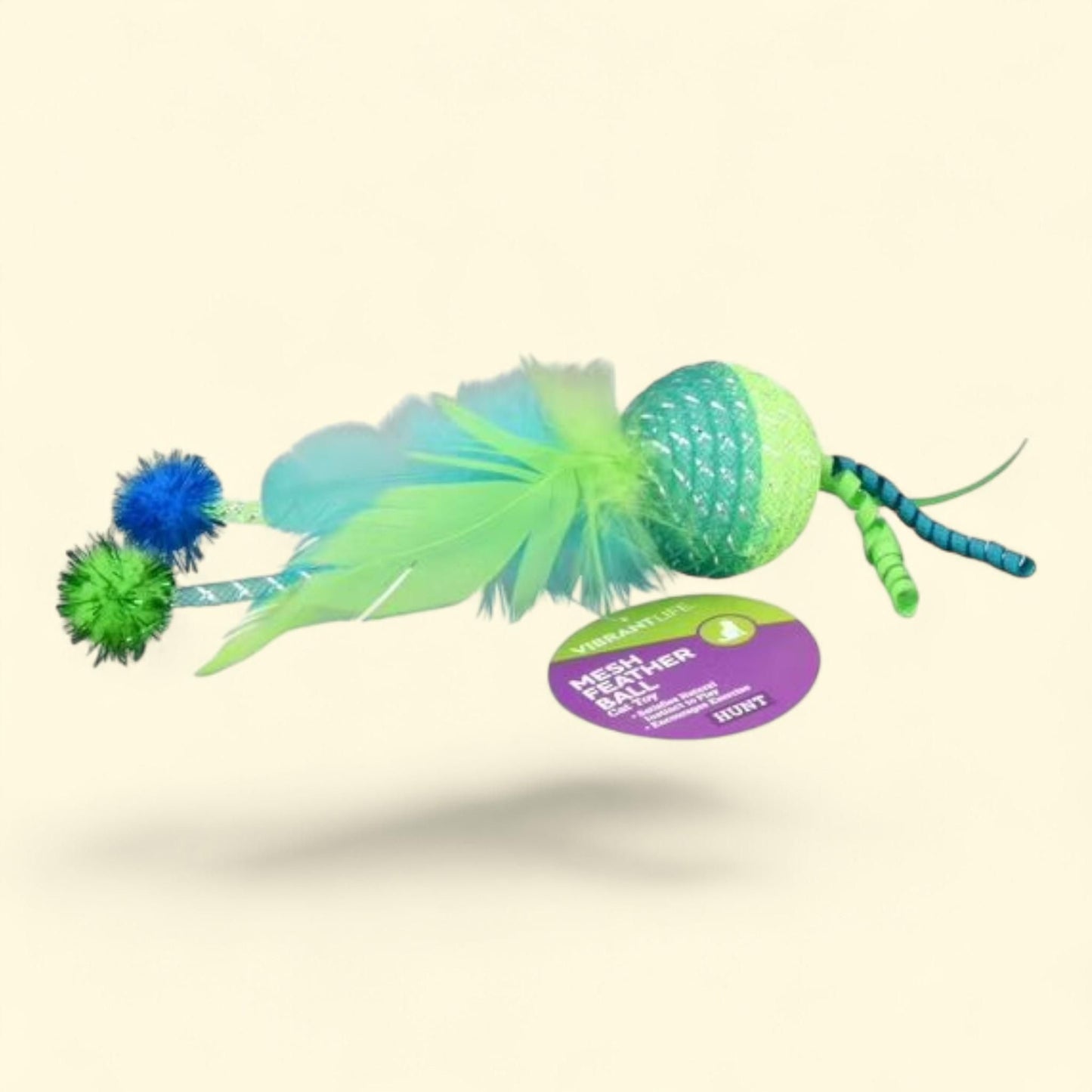 Vibrant Life Cat Toy, Mesh Feather Ball, Green/Lime, 1 count.