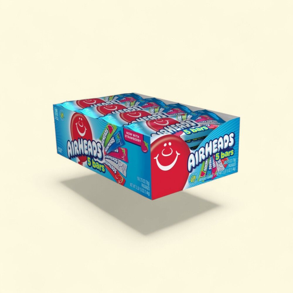 AirHeads 5 Bar Assorted Candy Chews - 18 Count Box — authentic US product shipped worldwide by Treatspree