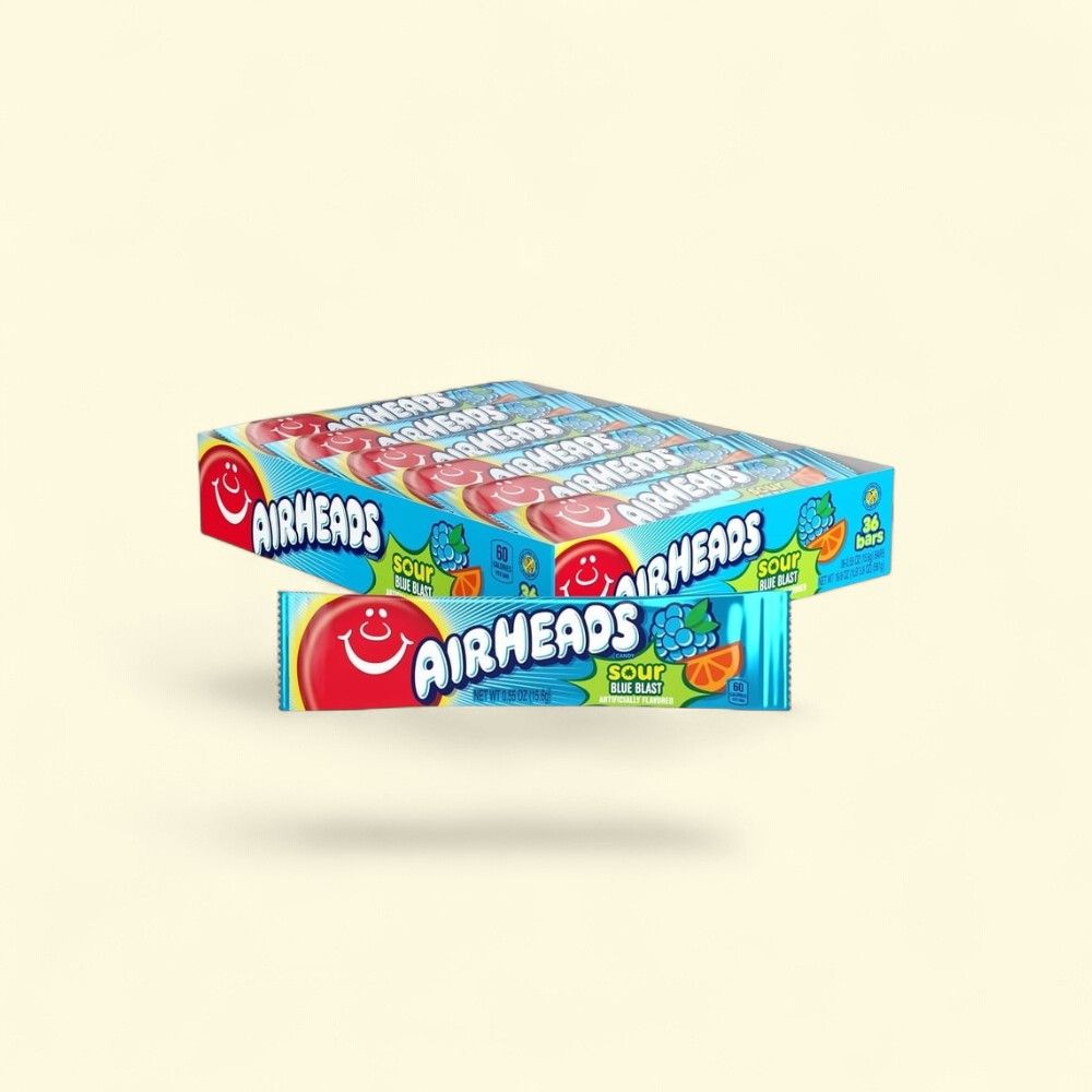 Airheads Blue Blast Sour Candy Bars, 36 Count — authentic US product shipped worldwide by Treatspree