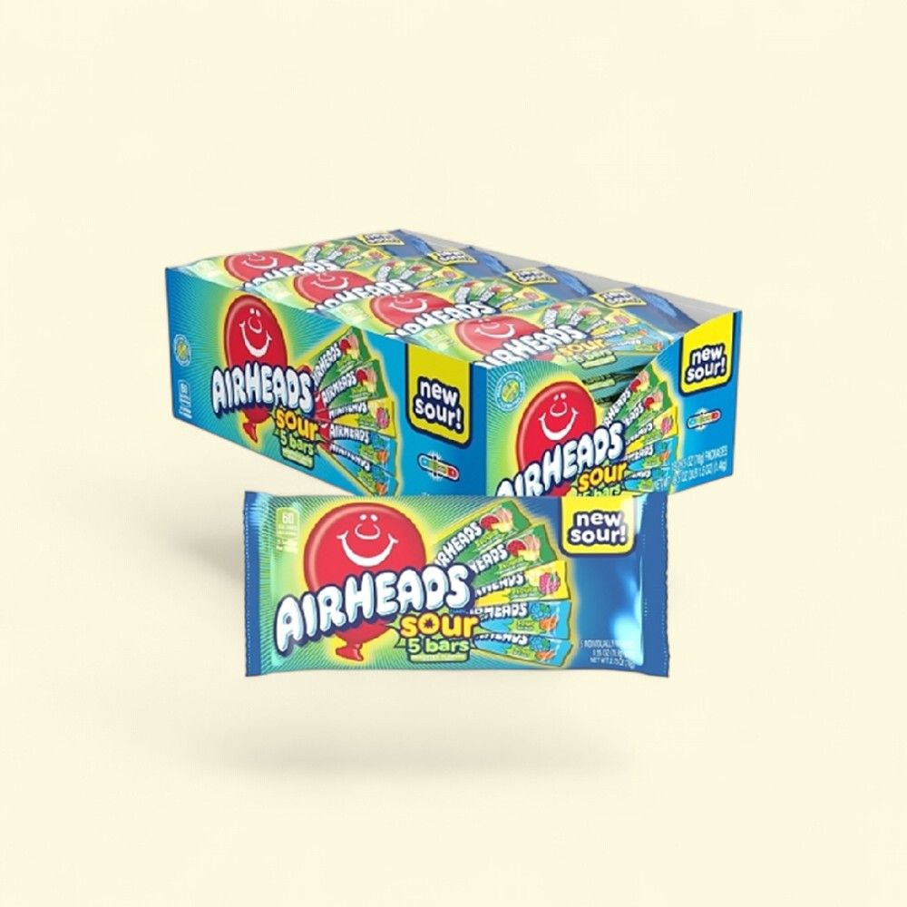 Airheads Mix & Sour Candy Bars, 5-Bar Packs (18 Count) — authentic US product shipped worldwide by Treatspree