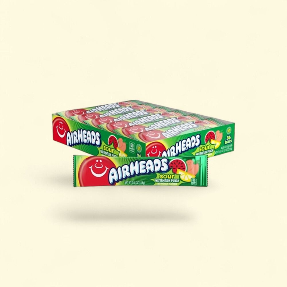 Airheads Watermelon Punch Sour Candy Bars - 36 Count Pack — authentic US product shipped worldwide by Treatspree