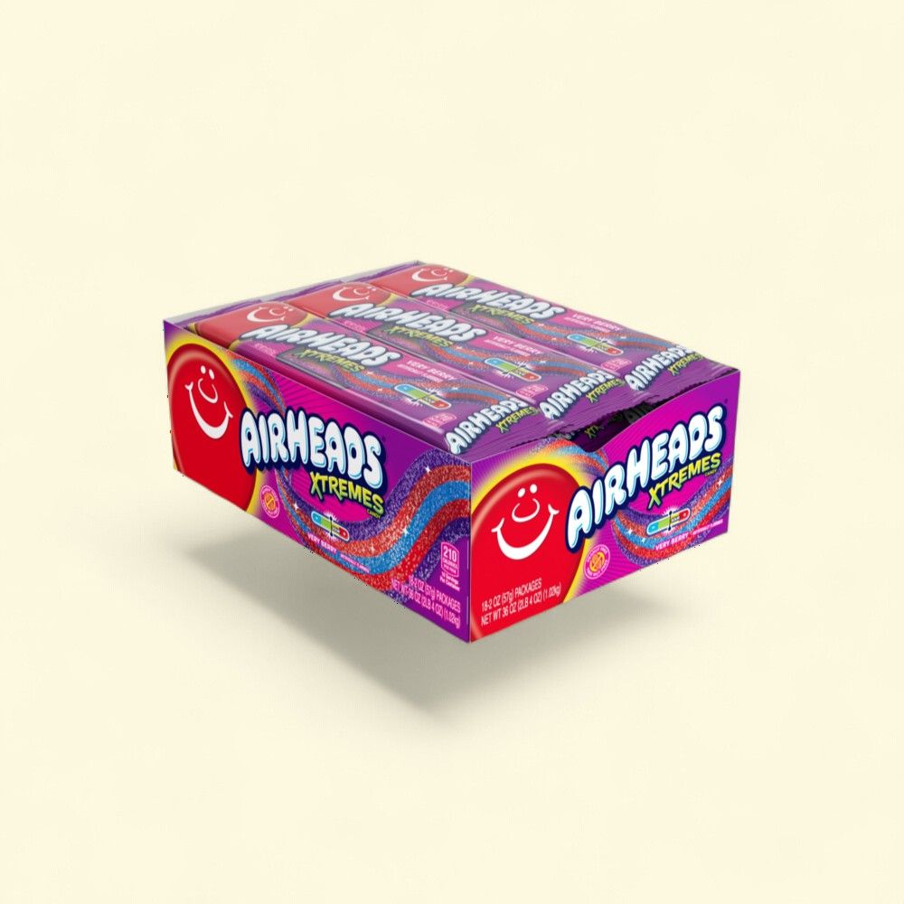 Airheads Xtreme Berry Sour Gummy Strips (18 Count) — authentic US product shipped worldwide by Treatspree