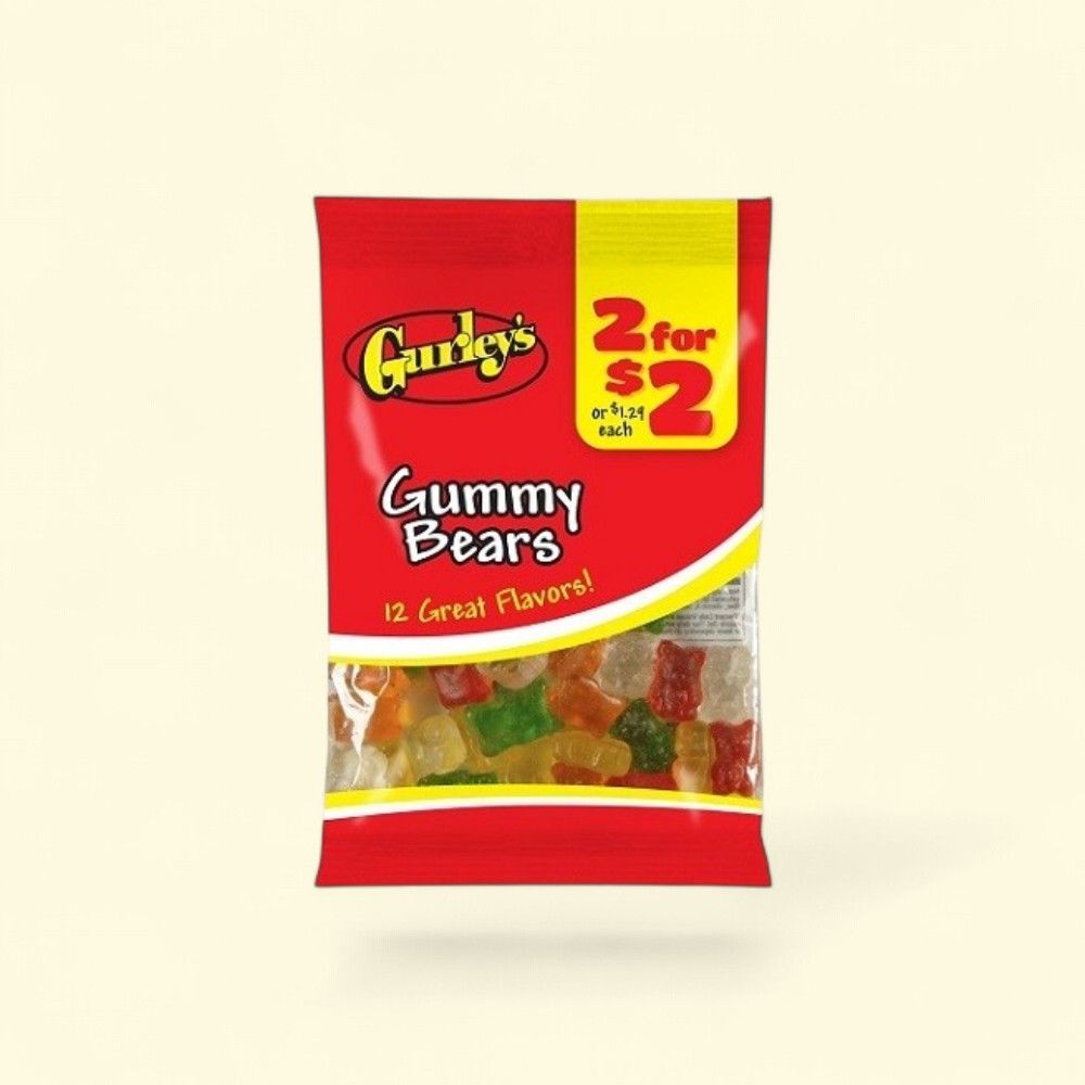 Gurley's Gummy Bears Candy, Assorted Flavors (12 x 2.5oz Packs) — authentic US product shipped worldwide by Treatspree