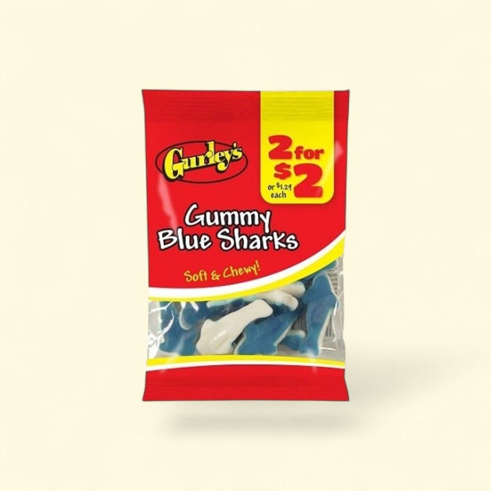 Gurley's Blue Raspberry Gummy Sharks Candy, 12 x 2.5oz Packs — authentic US product shipped worldwide by Treatspree