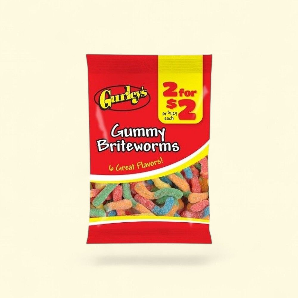 Gurley's Gummy Brite Worms Candy - 12 x 2.5 oz Packs — authentic US product shipped worldwide by Treatspree