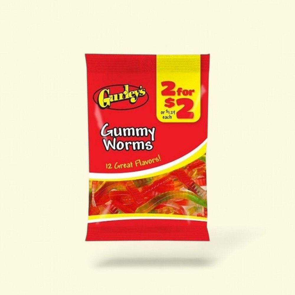 Gurley's Gummy Worms Candy, Assorted Flavors (12 x 2.5oz Packs) — authentic US product shipped worldwide by Treatspree