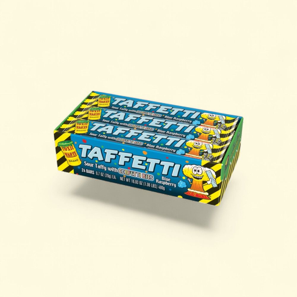 Toxic Waste Taffetti Blue Raspberry Sour Taffy with Confetti Bits — authentic US product shipped worldwide by Treatspree