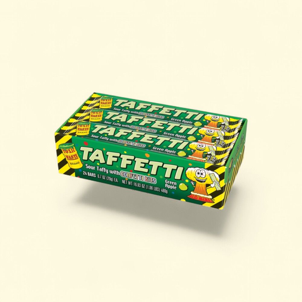 Toxic Waste Taffetti Green Apple Sour Taffy with Confetti Bits — authentic US product shipped worldwide by Treatspree
