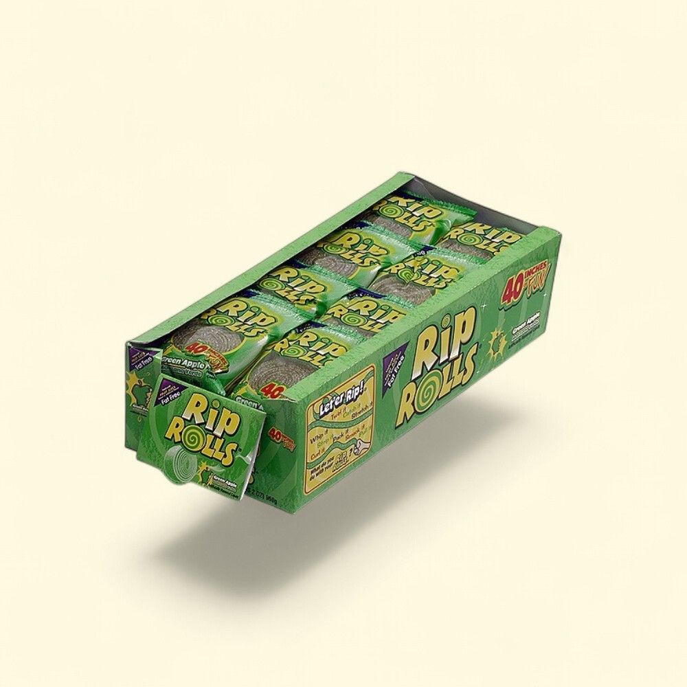 Rip Rolls Apple Flavor Candy - 24 Count Display Carton — authentic US product shipped worldwide by Treatspree