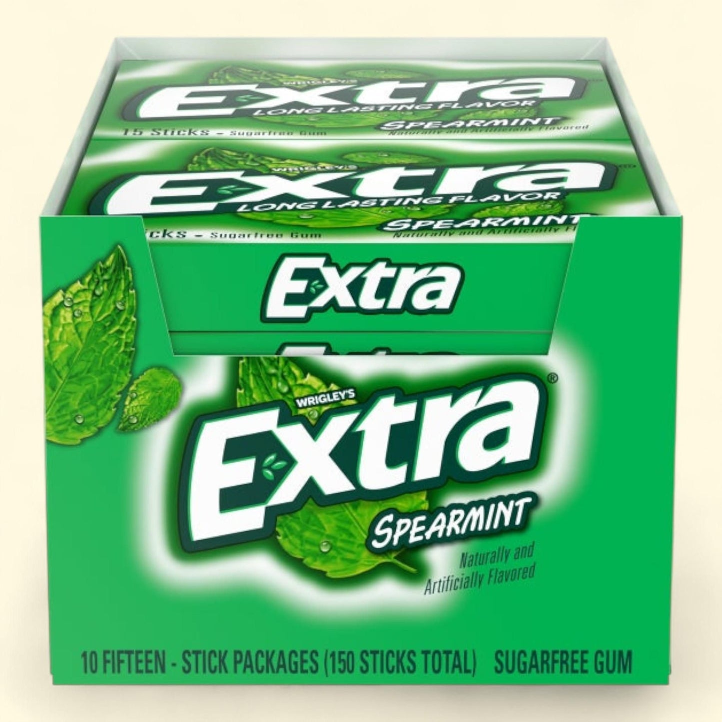 Extra Chewing Gum, Spearmint, 15 Sticks, 10-Count