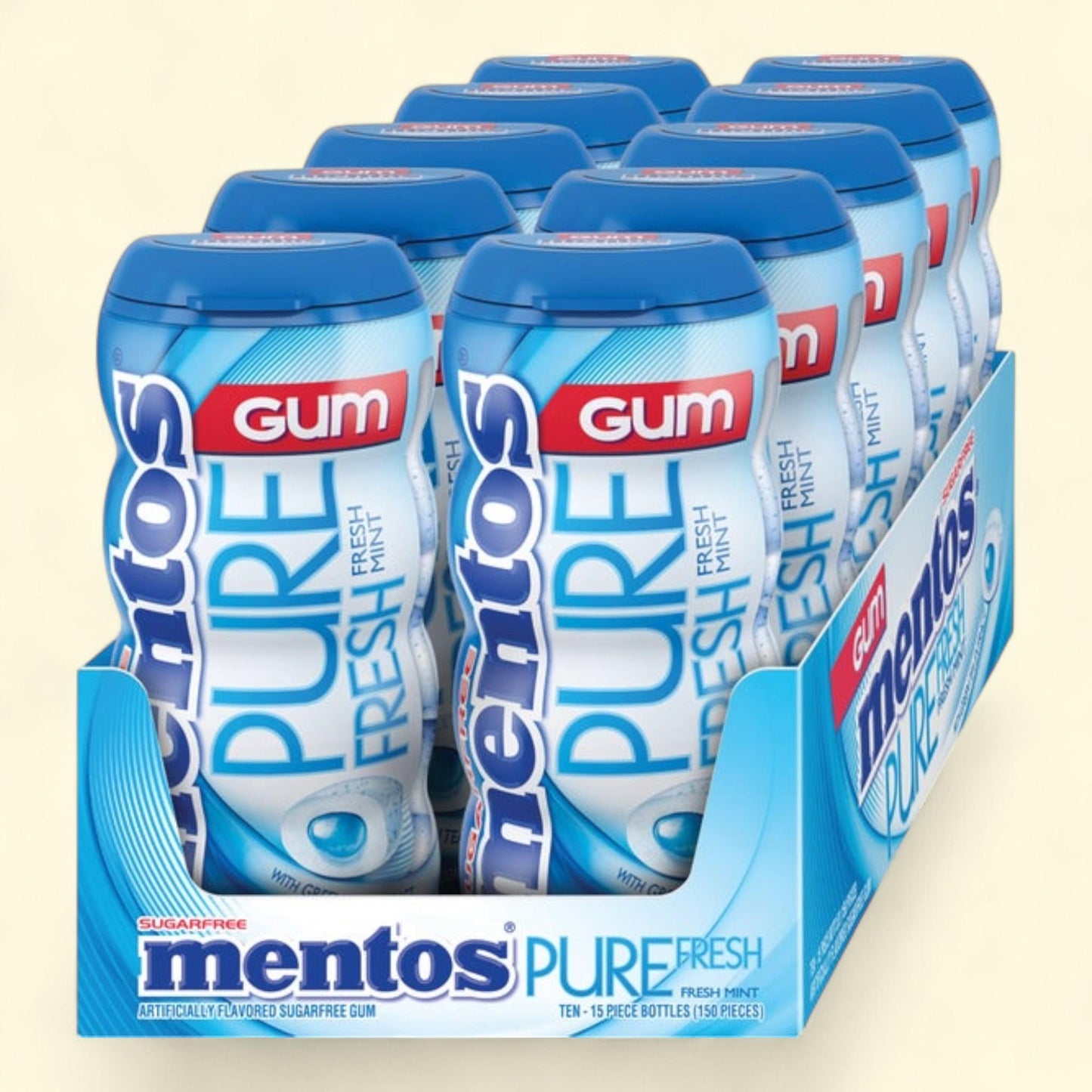 Mentos Pure Fresh Gum, Fresh Mint, 15 Pieces, 10-count