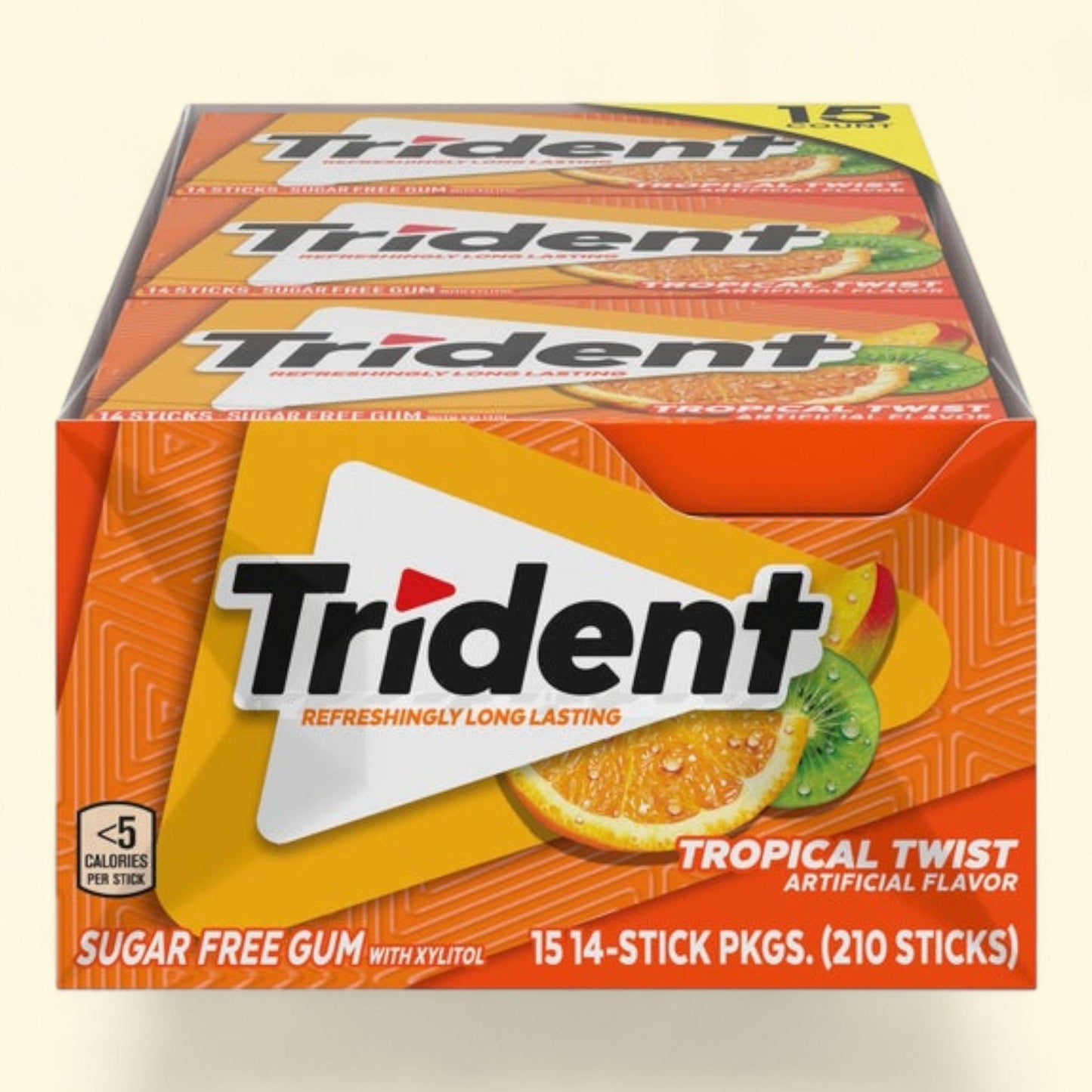 Trident Sugar Free Gum, Tropical Twist, 14-count, 15-pack