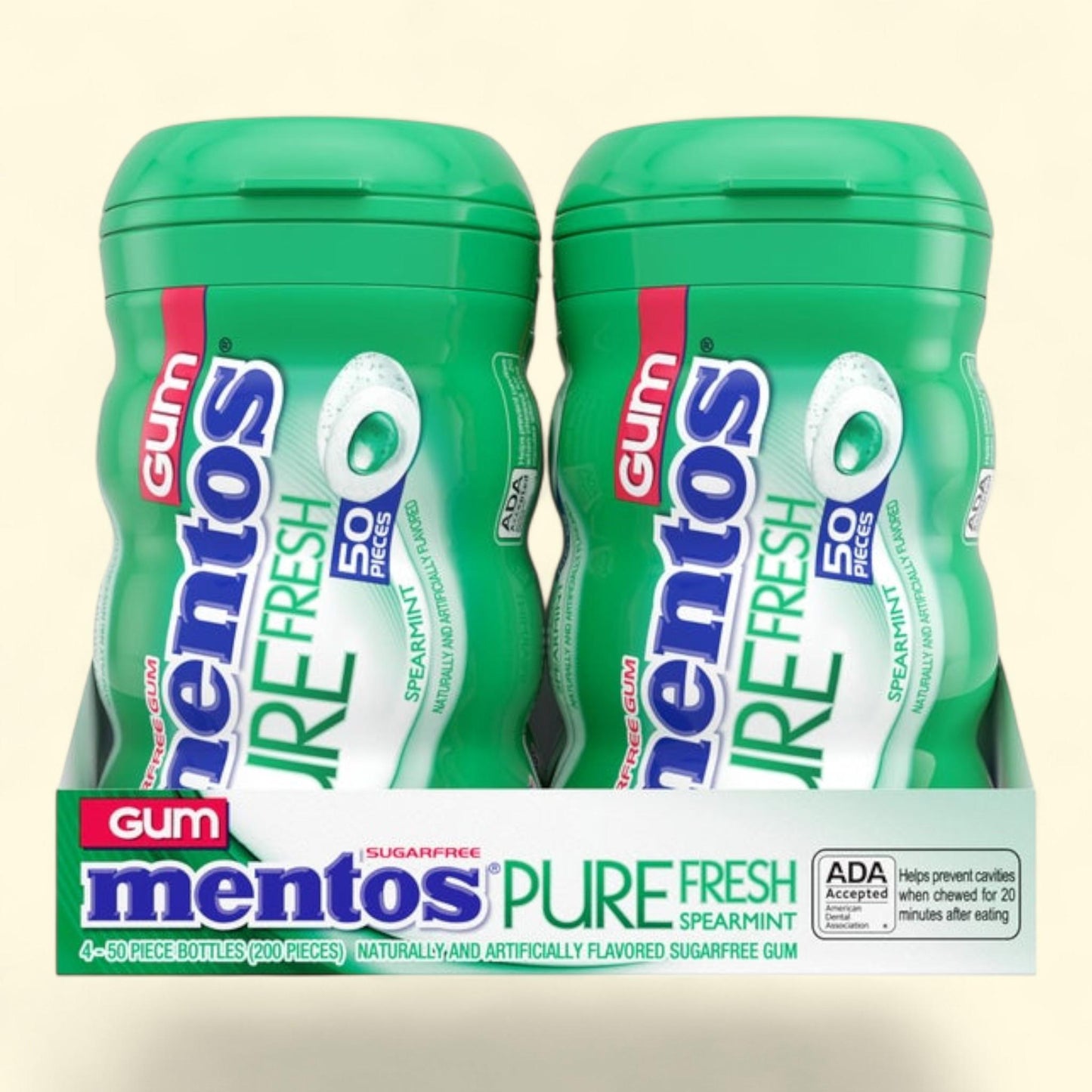 Mentos Pure Fresh Gum, Spearmint, 50 Pieces, 4-count