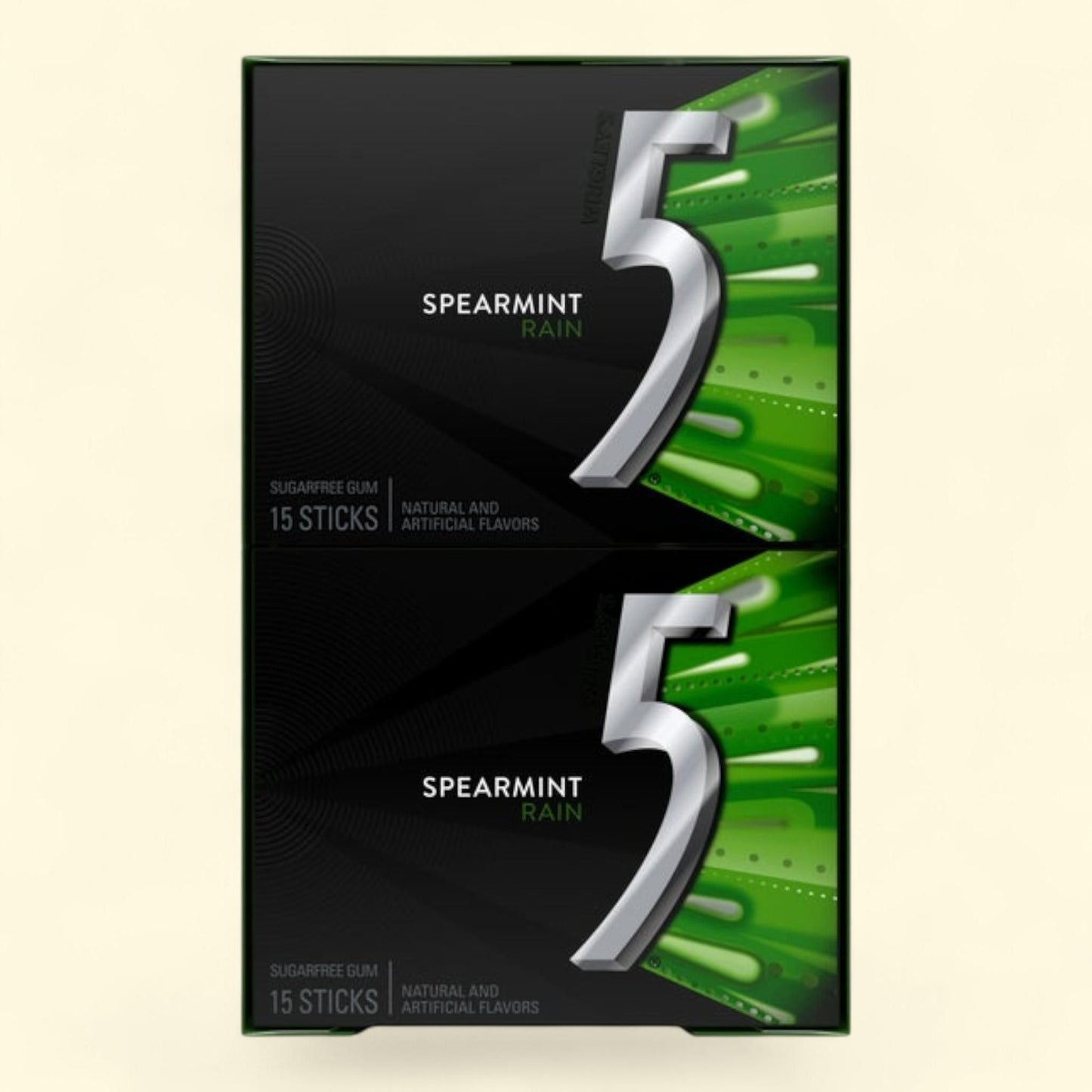 5 Gum, chewing-gum à la menthe verte « Spearmint Rain », 15 bâtonnets, paquet de 10