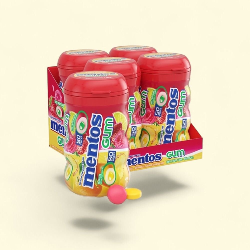 Mentos Red Fruit & Lime Tropical Gum (6 Pack) — authentic US product shipped worldwide by Treatspree