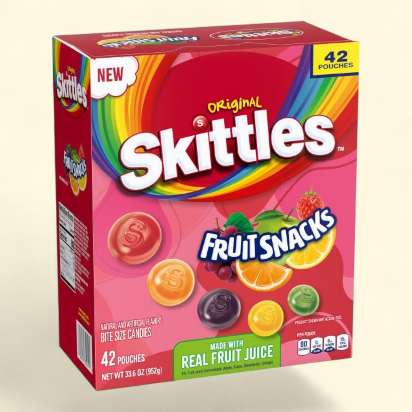 Skittles Fruit Snacks, Original, 0.8 oz, 42-count — authentic US product shipped worldwide by Treatspree