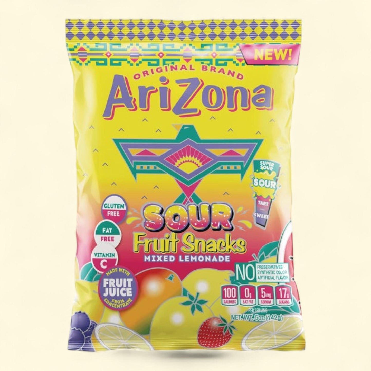 Arizona Sour Fruit Snacks, Mixed Lemonade, 5 oz, 12-count