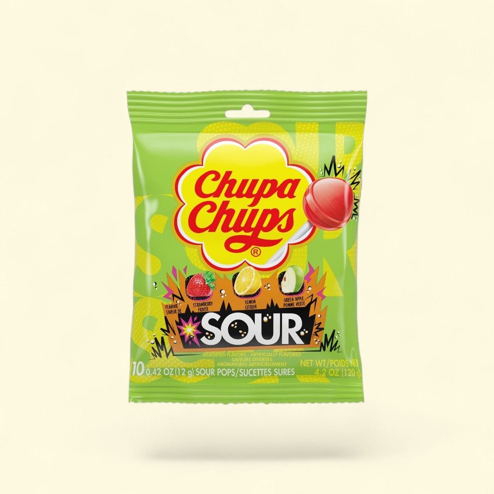 Chupa Chups Sour Lollipops 10-Count Peg Bag — authentic US product shipped worldwide by Treatspree