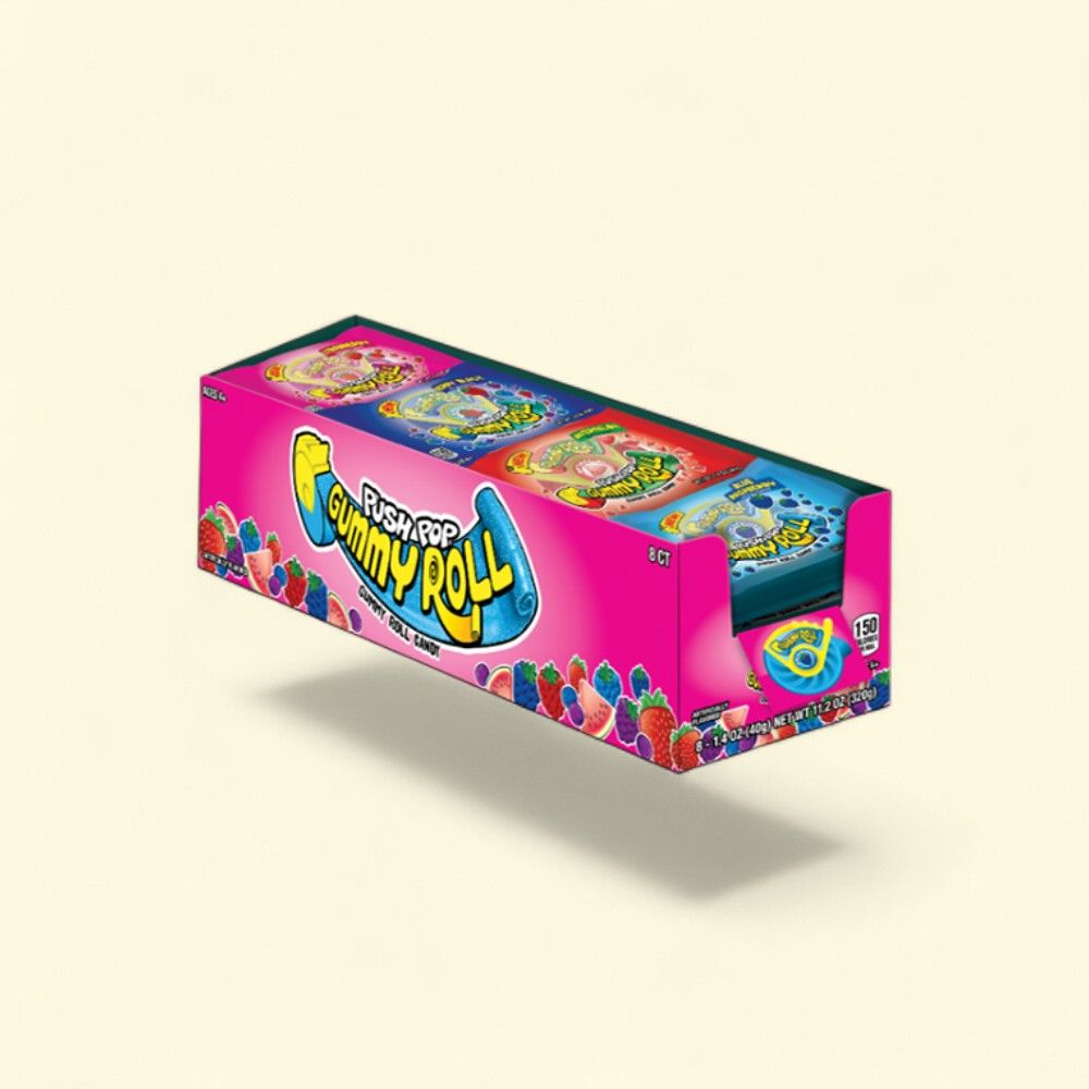 Topps Strawberry Push Pop Gummy Roll (8 Count) — authentic US product shipped worldwide by Treatspree