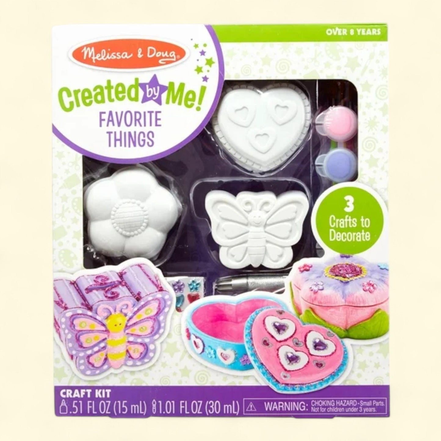 Melissa & Doug Created by Me! Favorite Things Craft Kit Set: Paint-Your-Own Flower and Heart Treasure Boxes and Butterfly Bank, Kids