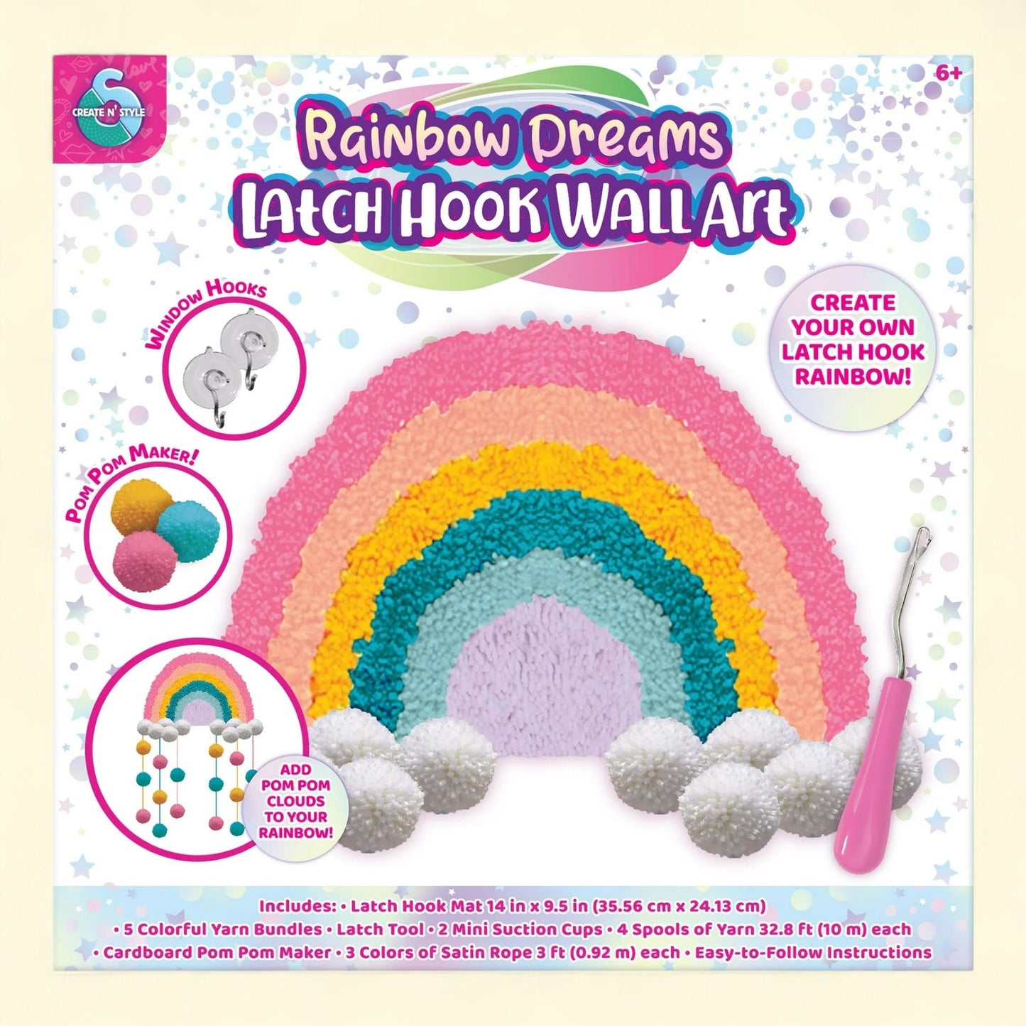 Create N' Style Rainbow Dreams Latch Hook Wall Art Kit, 6 Years+ — authentic US product shipped worldwide by Treatspree