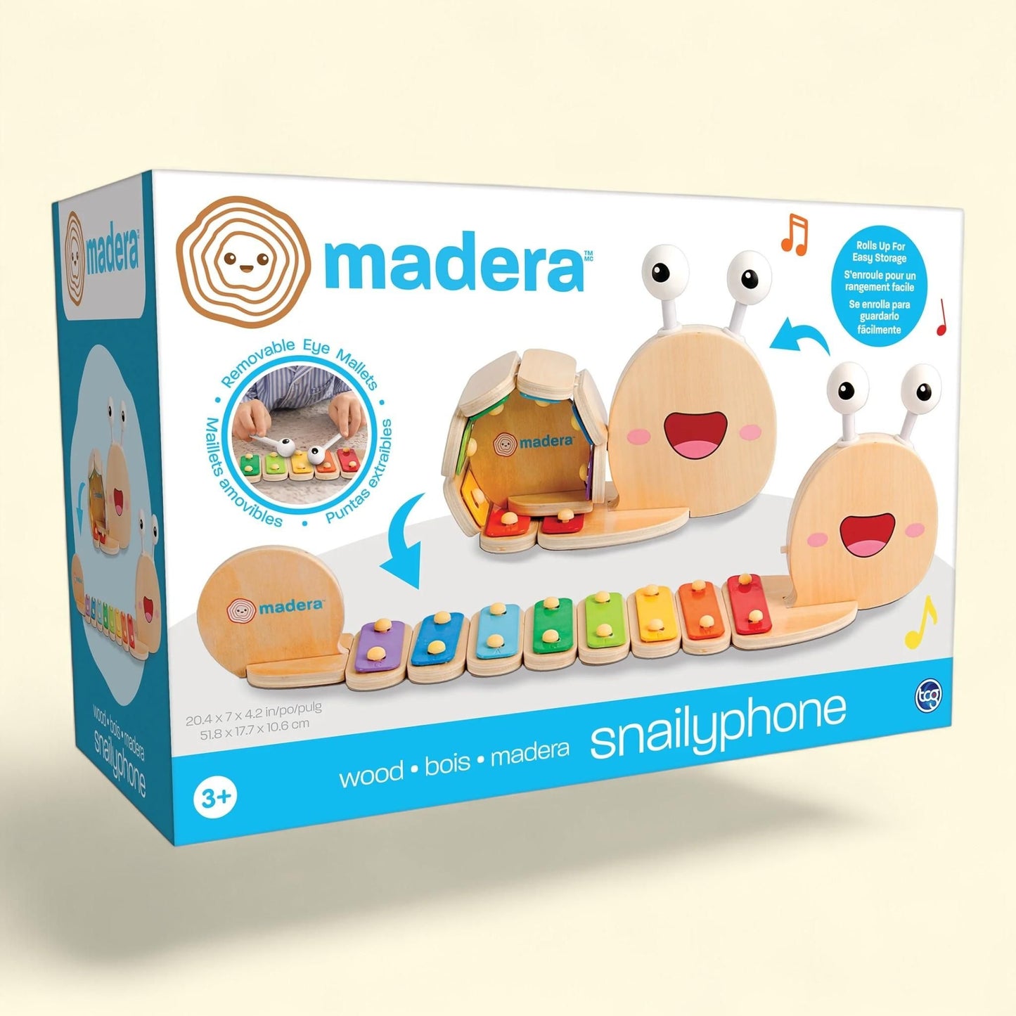 Madera Wood: Snailyphone - Snail-Designed Xylophone, 8-Key, 2 Matching Mallets, Kids-Toddlers Ages 3+, Wooden Instrument