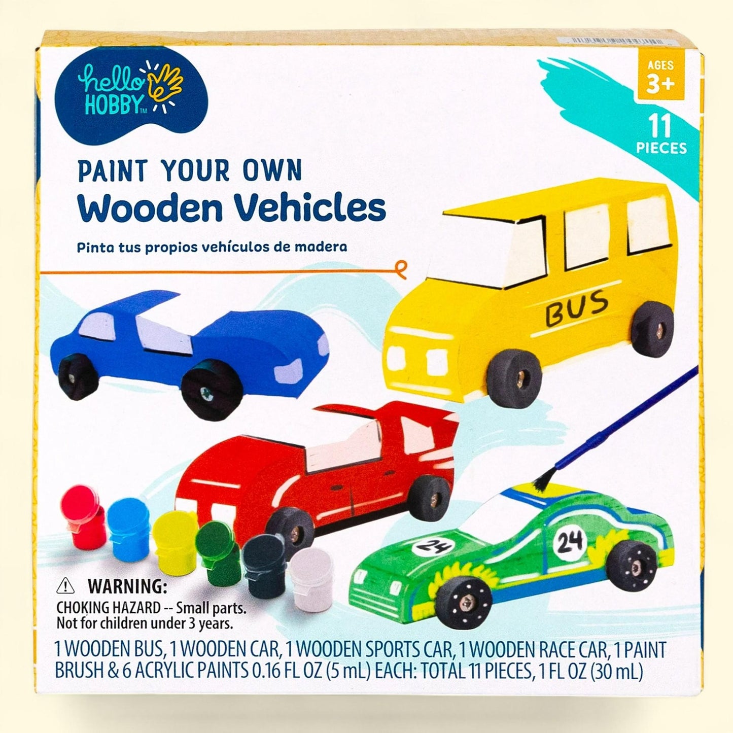 Hello Hobby Paint Your Own Wooden Vehicles, Multicolor, Ages 3+
