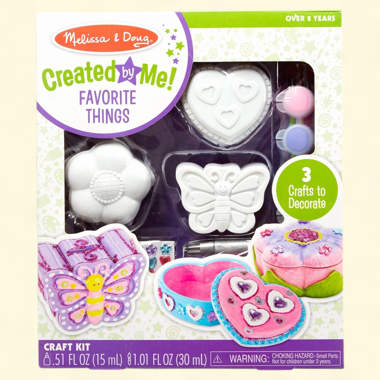 Melissa & Doug Craft Kit Set, Paint-Your-Own Flower and Heart Treasure Boxes and Butterfly Bank, Kids