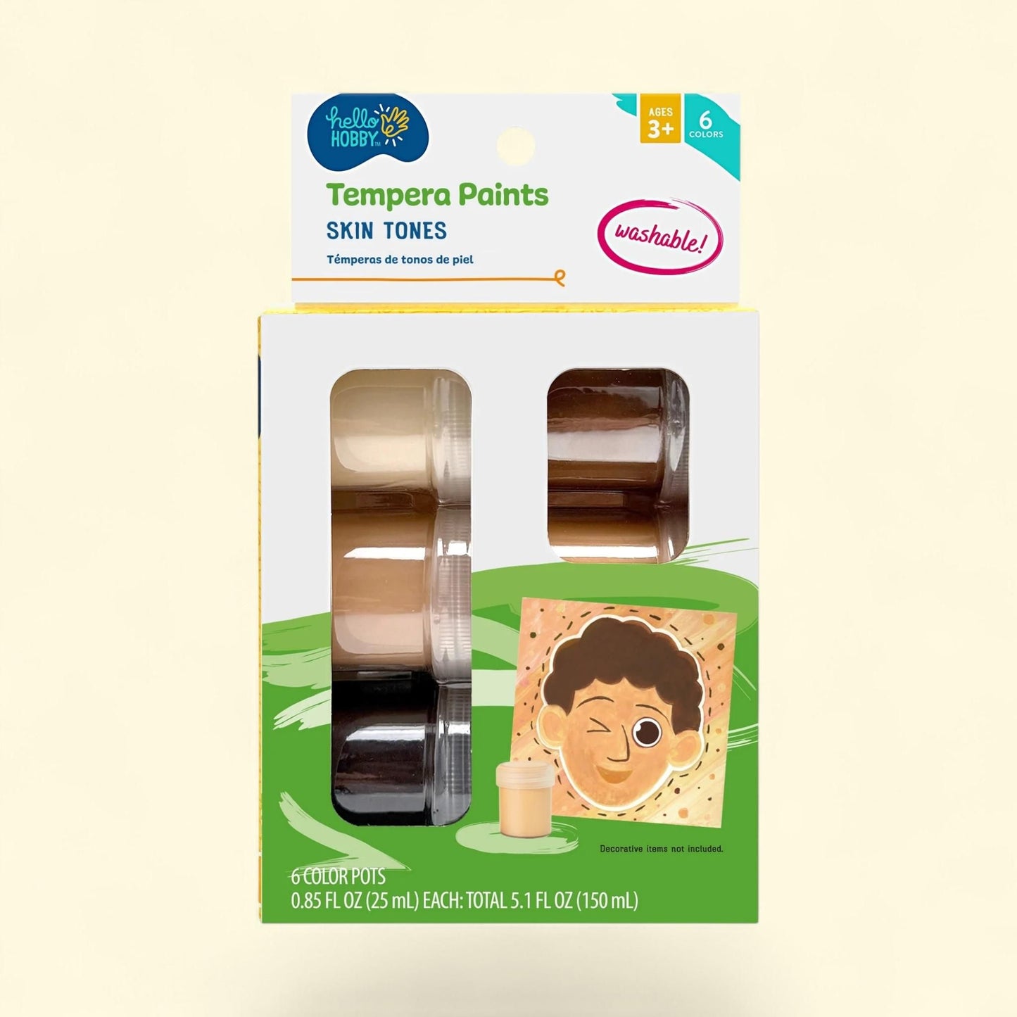 Hello Hobby Washable Tempera Paint Set, Skin Tone, 6 Colors — authentic US product shipped worldwide by Treatspree