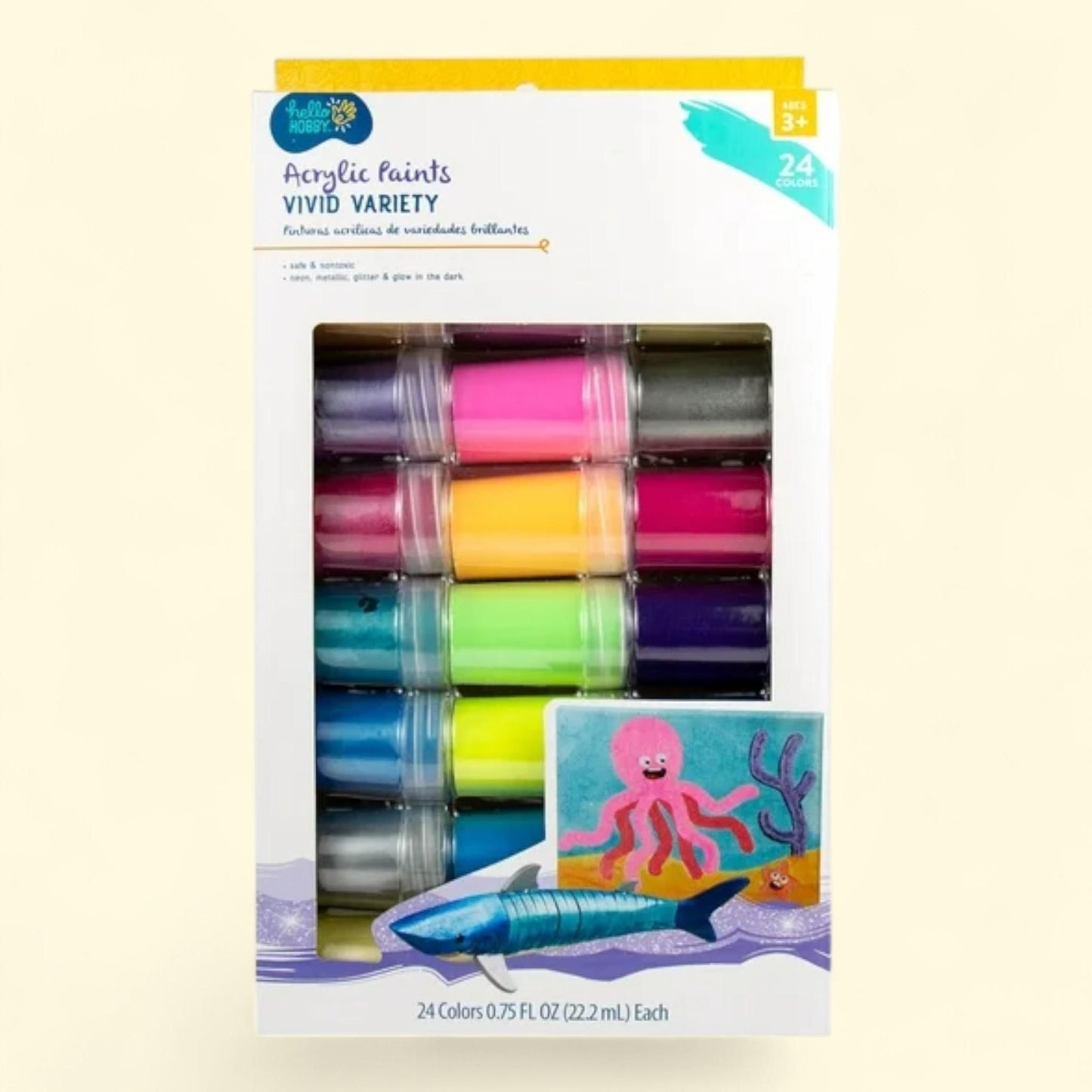 Hello Hobby Metallic & Glitter Acrylic Paint Jars, 24 Pack