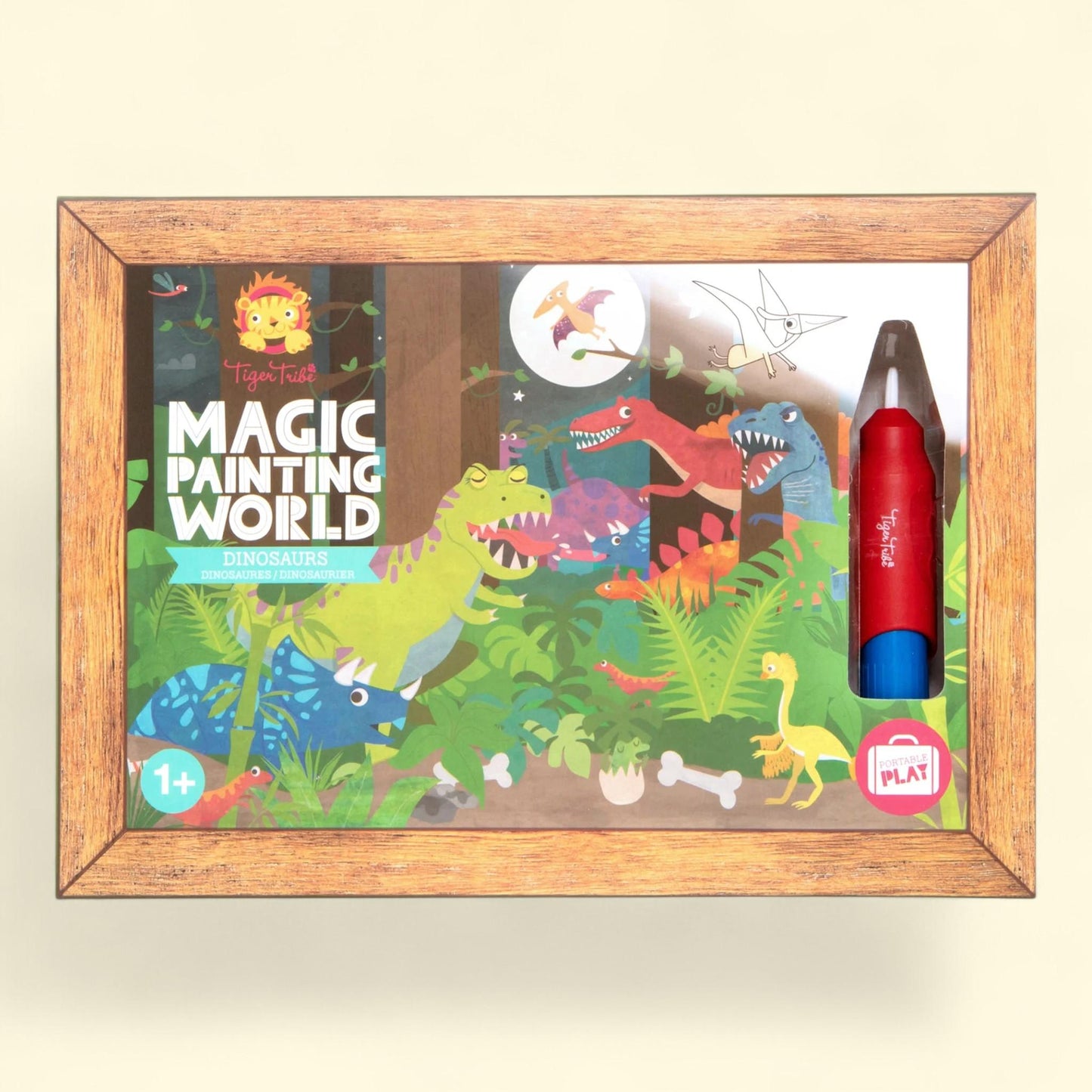 Tiger Tribe Magic Water Painting World: Dinosaurs - 4 Reusable Cards, Scene Reveal, Mess-Free Water Coloring, Seek & Find Activities, Kids Ages 1+