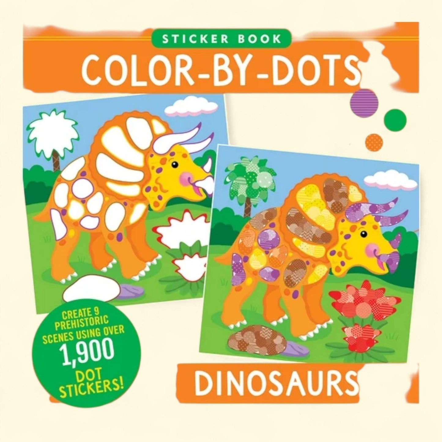 Color-By-Dots Sticker Book, Dinosaurs, Over 1,900 Dot Stickers, 9 Scenes, Paperback