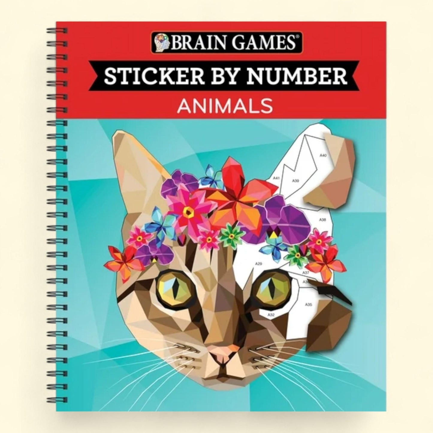 Brain Games - Sticker by Number: Animals, 28 Images to Sticker, Spiral-Bound