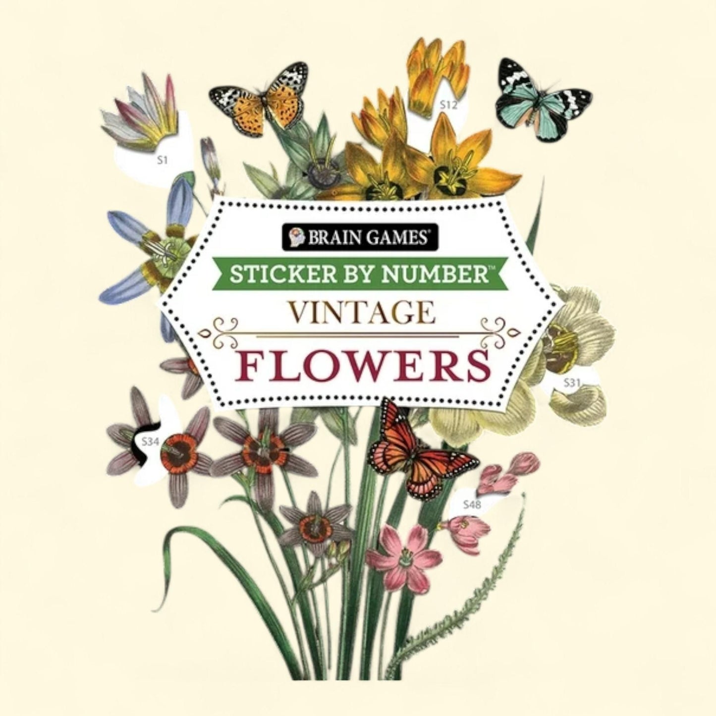 Brain Games: Sticker by Number VINTAGE FLOWERS, 28 images