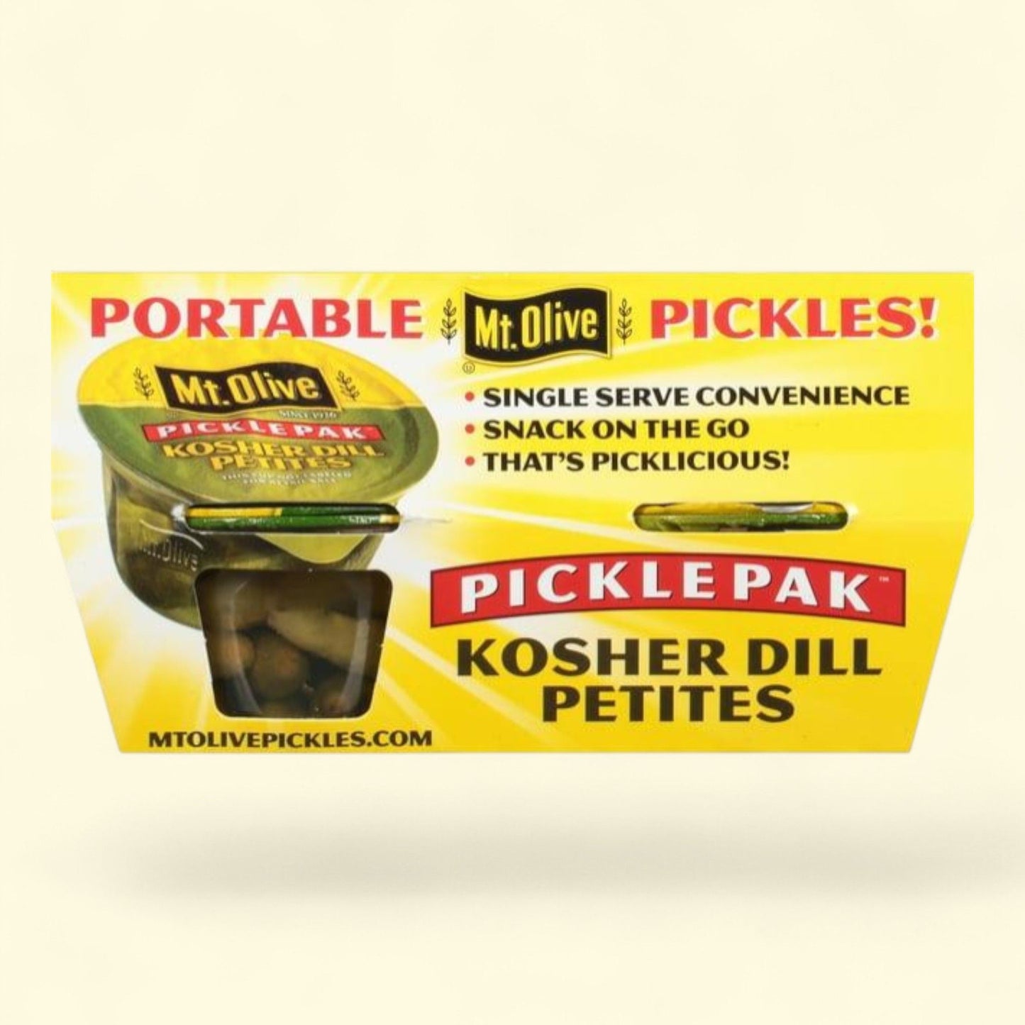 Petits cornichons à l'aneth casher Mt. Olive PicklePak, 4 pots de 110 ml