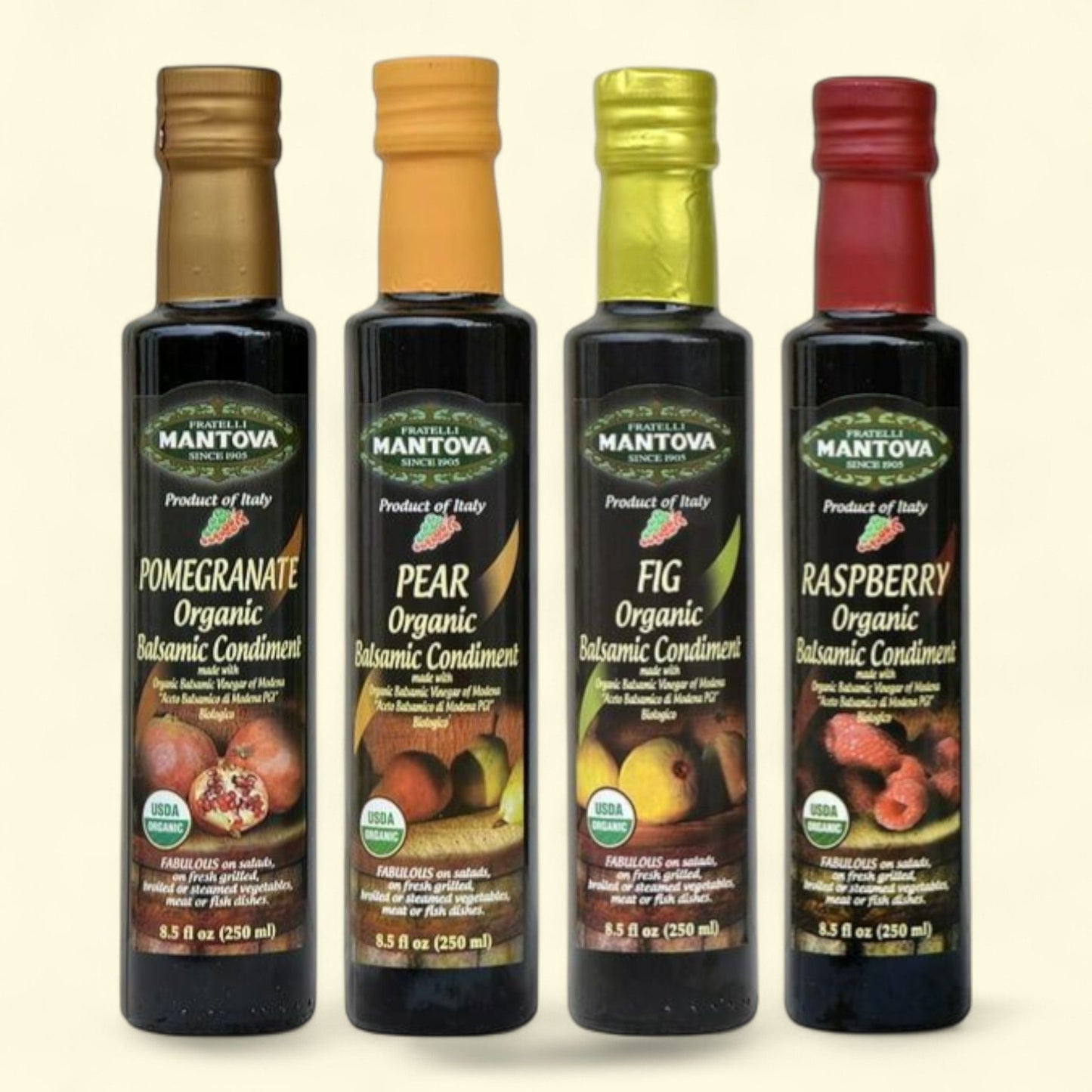 Mantova Balsamic Vinegar of Modena Set, Organic, Flavored, 4 pack