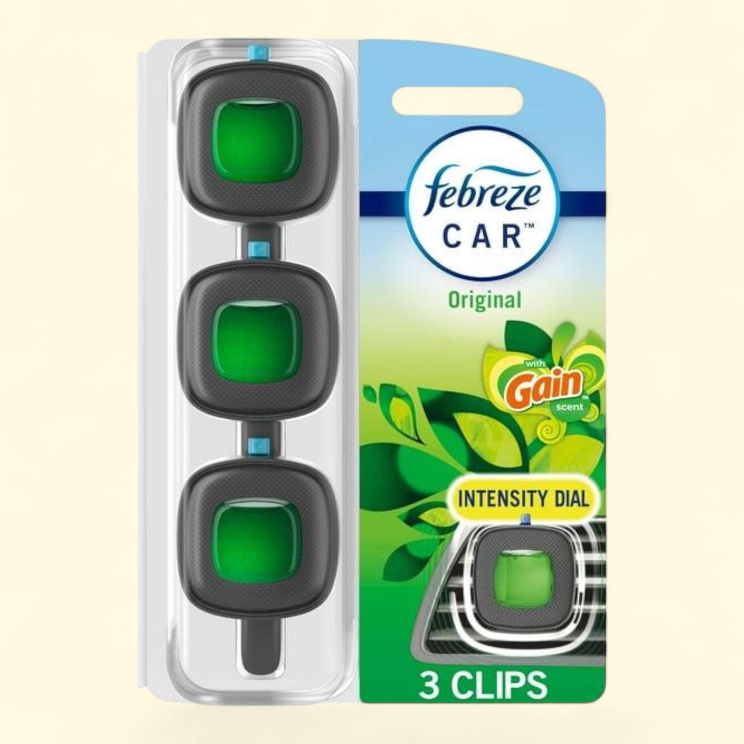 Febreze Car Air Freshener, Gain Original, 3 Count