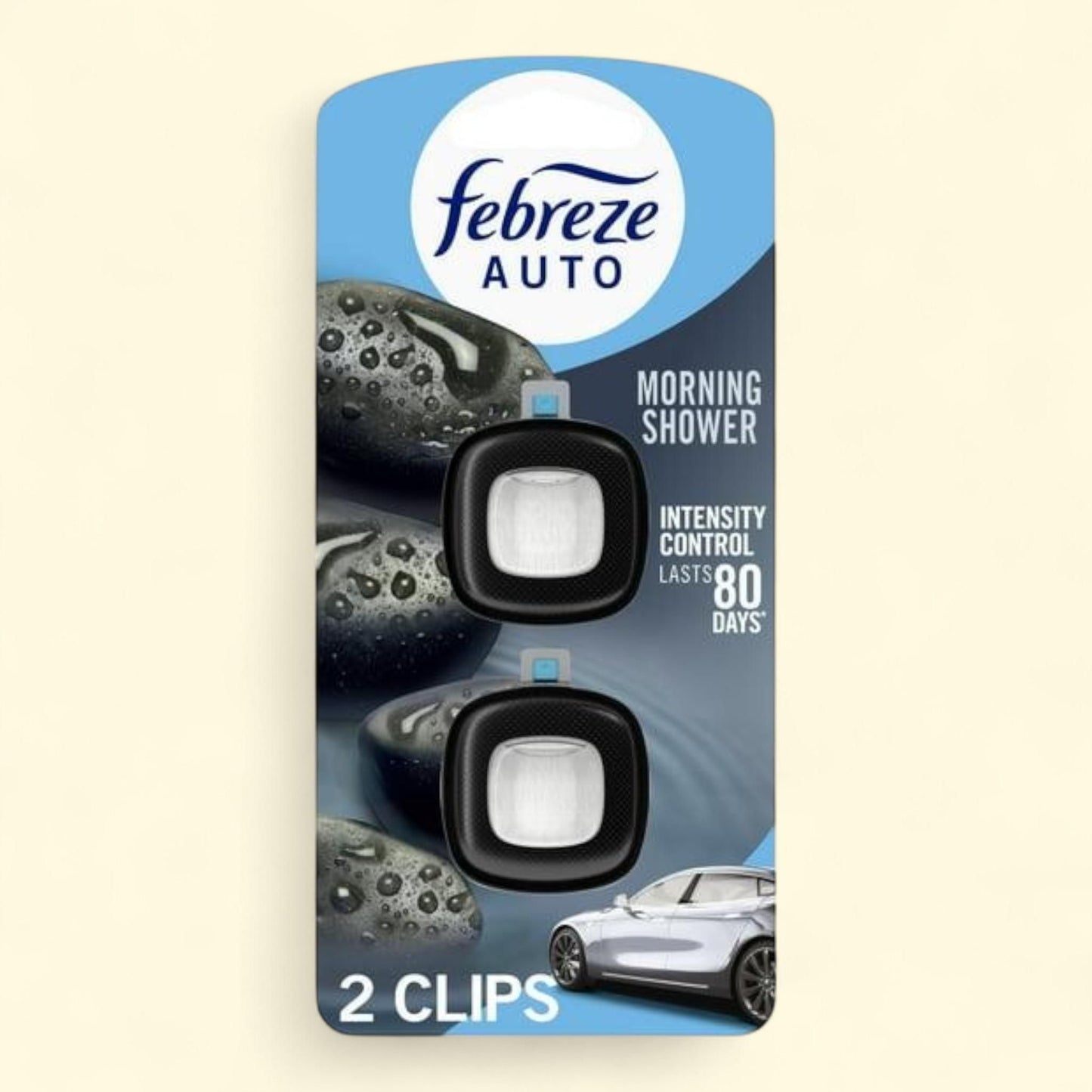 Febreze Car Air Freshener, Morning Shower, 2 Count