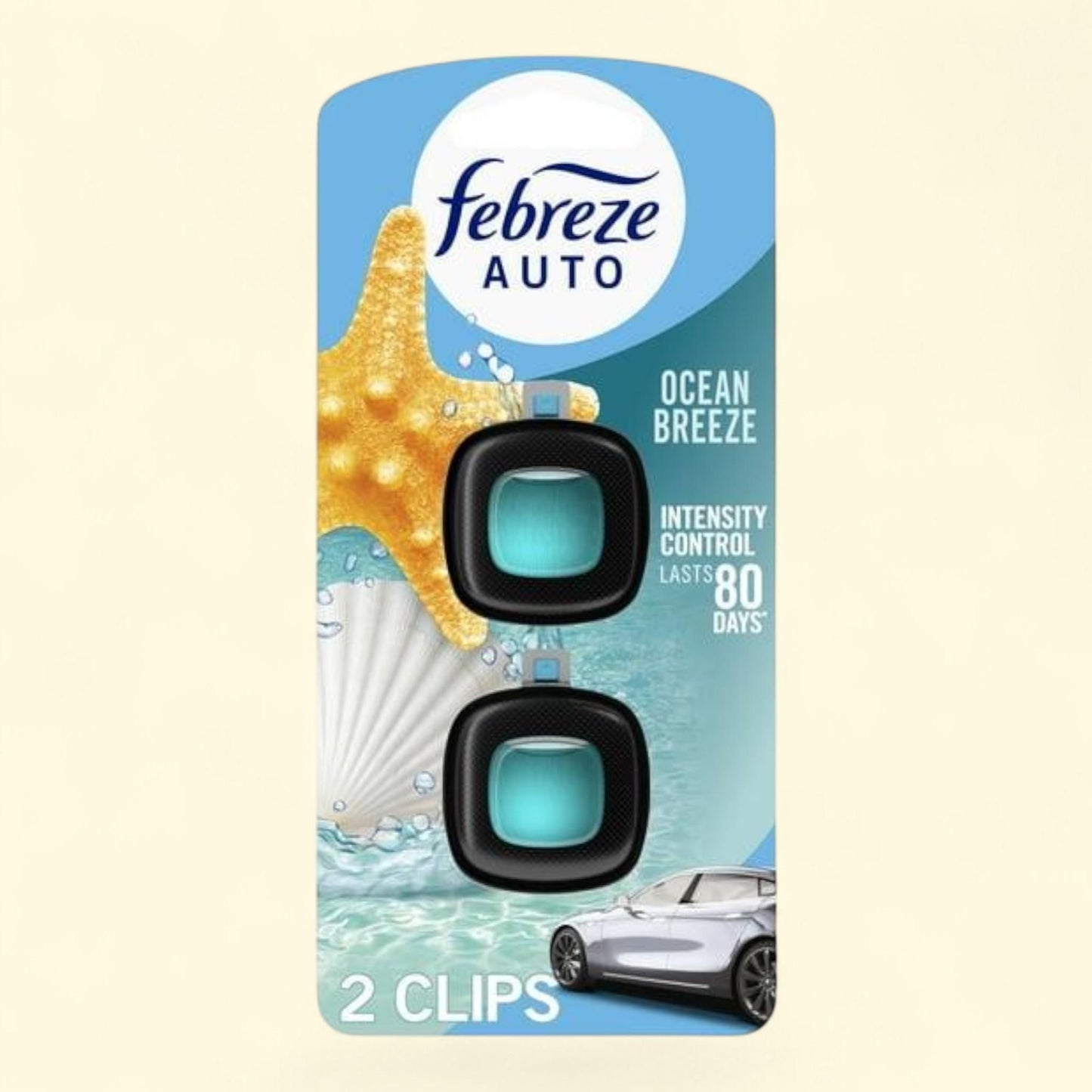 Febreze Car Air Freshener, Car Vent Clip, Ocean Breeze, 2 Count