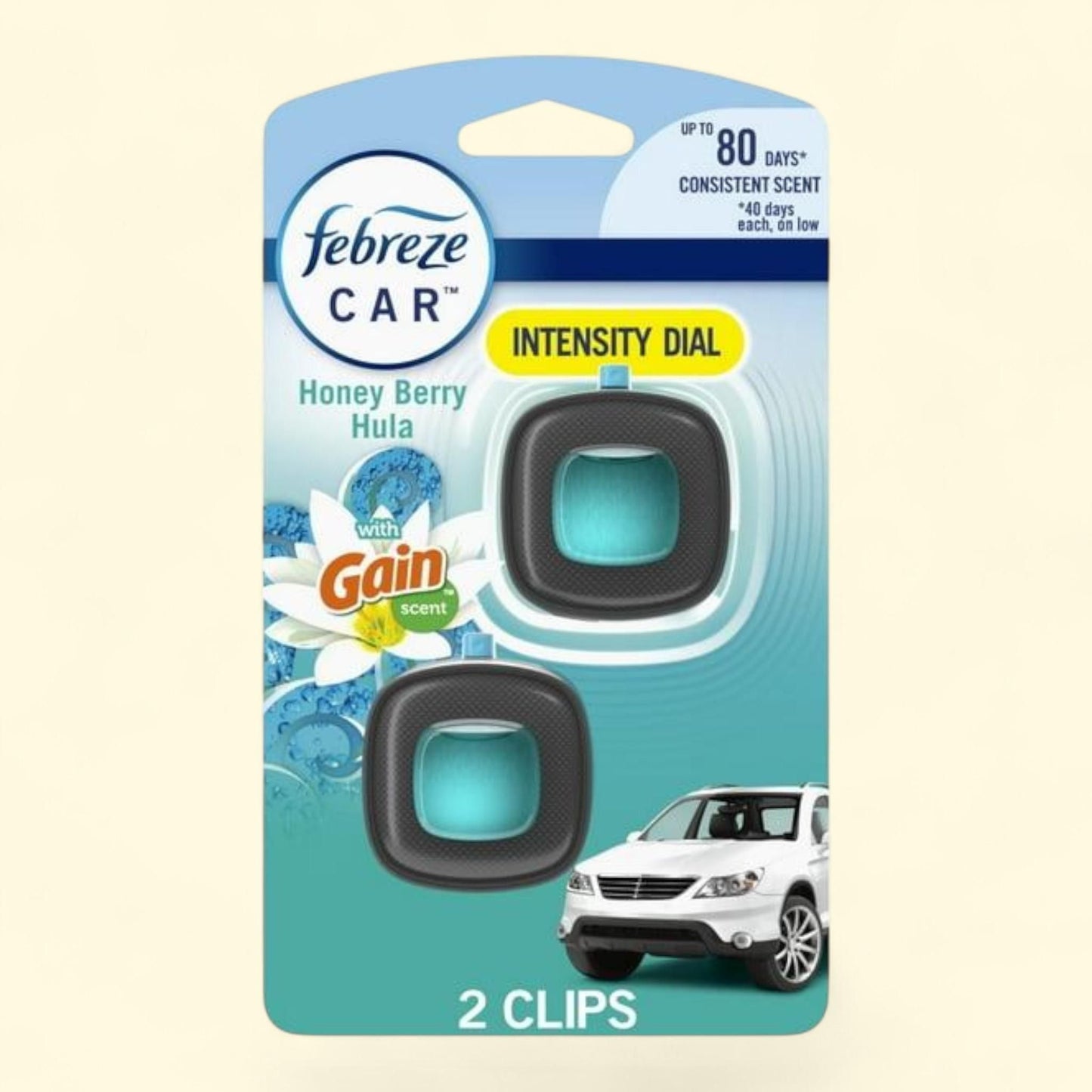 Febreze Car Air Freshener Vent Clip Gain Honey Berry Hula Scent, .06 oz, 2 Count