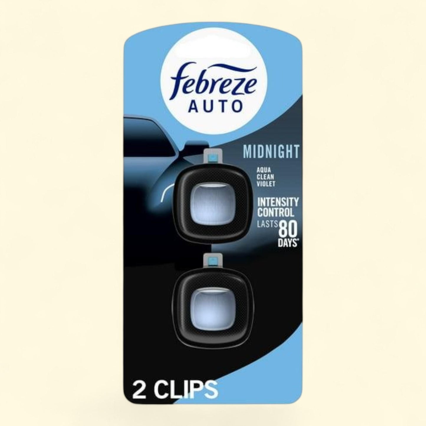 Febreze Car Air Freshener, Odor-Fighting Car Vent Clip, Midnight, 2 Count