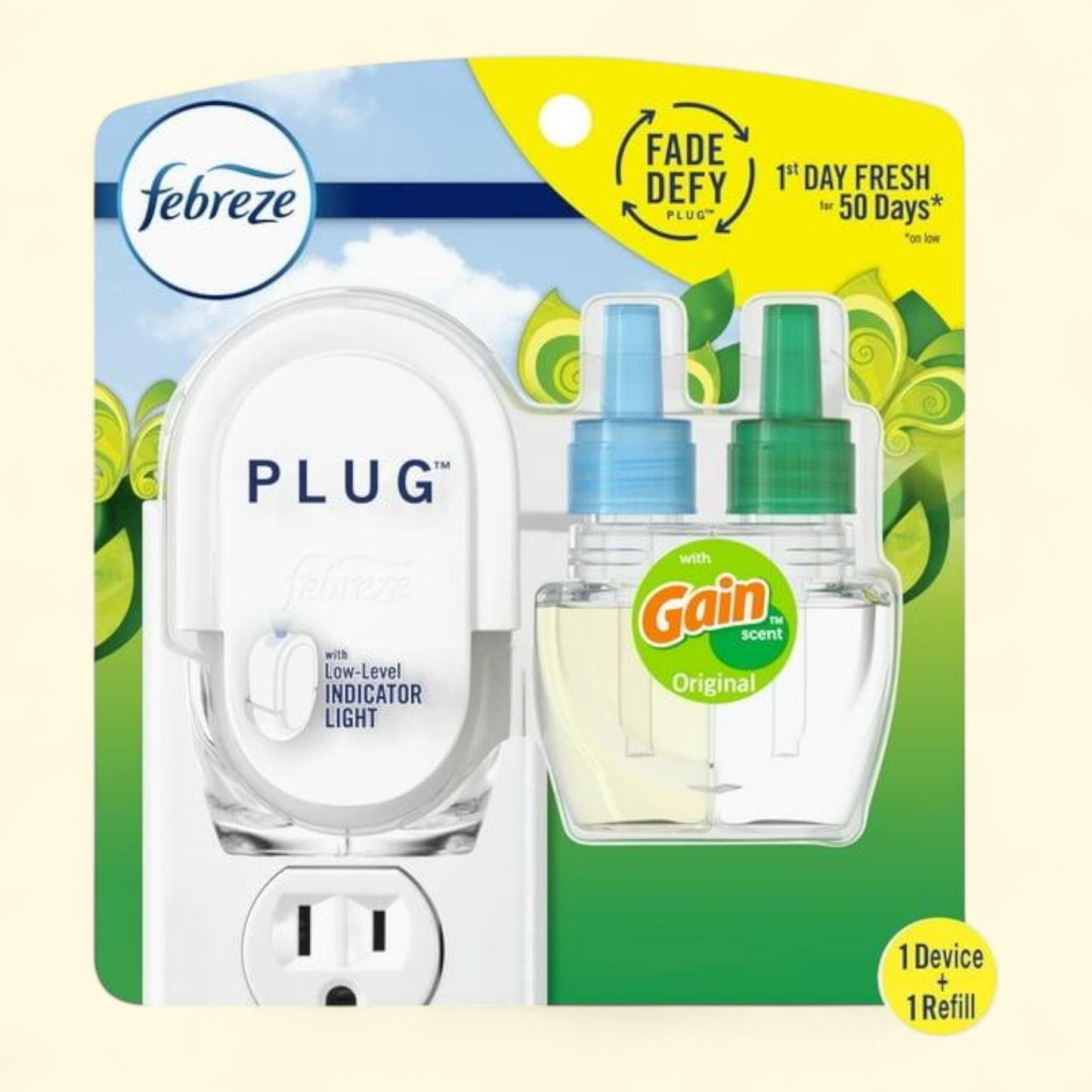 Febreze Plug In Air Freshener, Gain Original, Warmer + 1 Refill