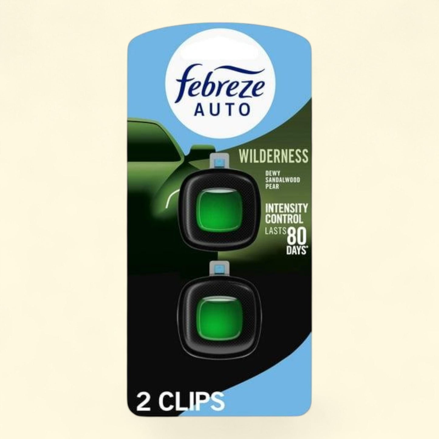 Febreze Car Air Freshener, Odor-Fighting Car Vent Clip, Wilderness, 2 Count