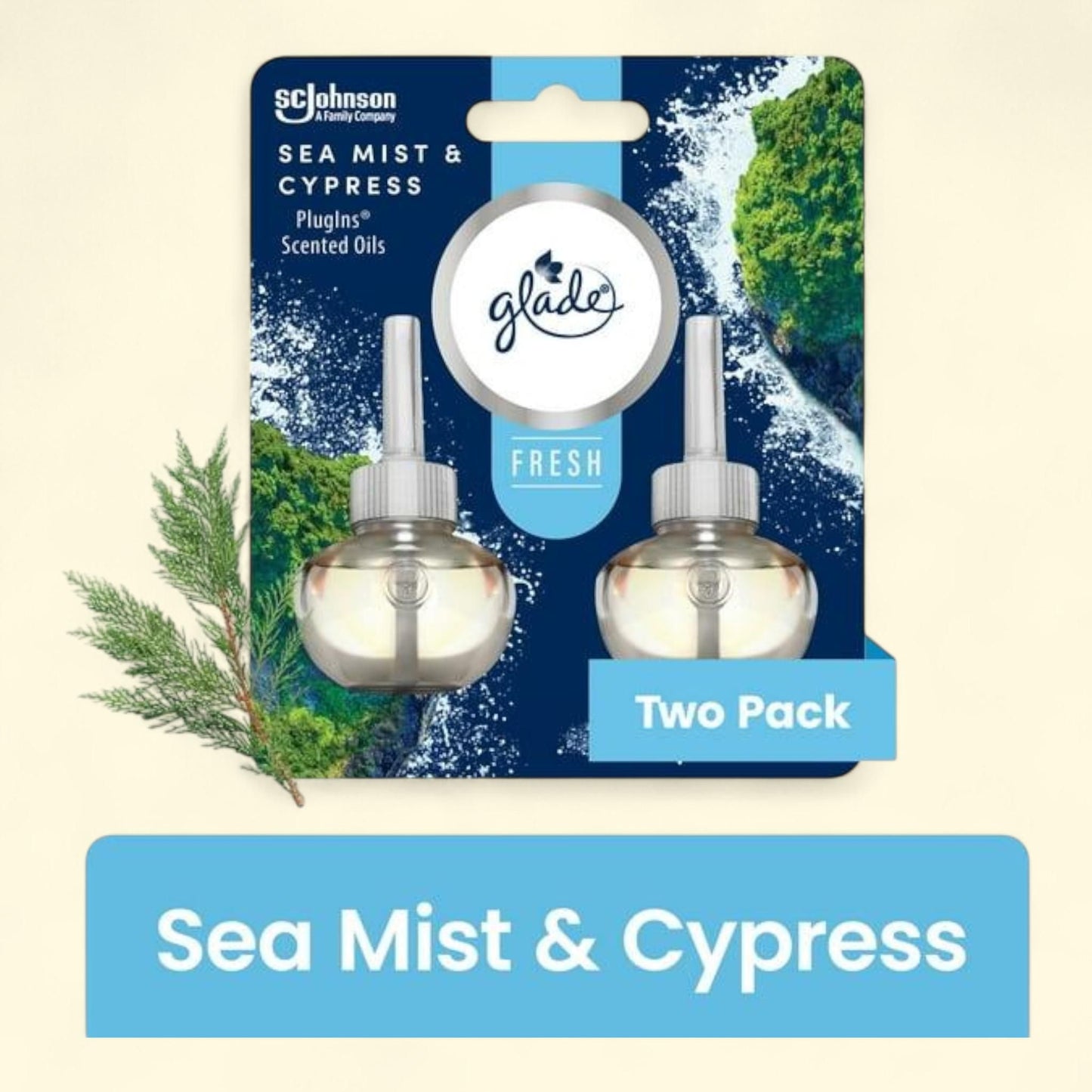 Glade PlugIns Scented Oils Air Freshener Refills, Sea Mist & Cypress, 0.67 fl oz, 2 Refills