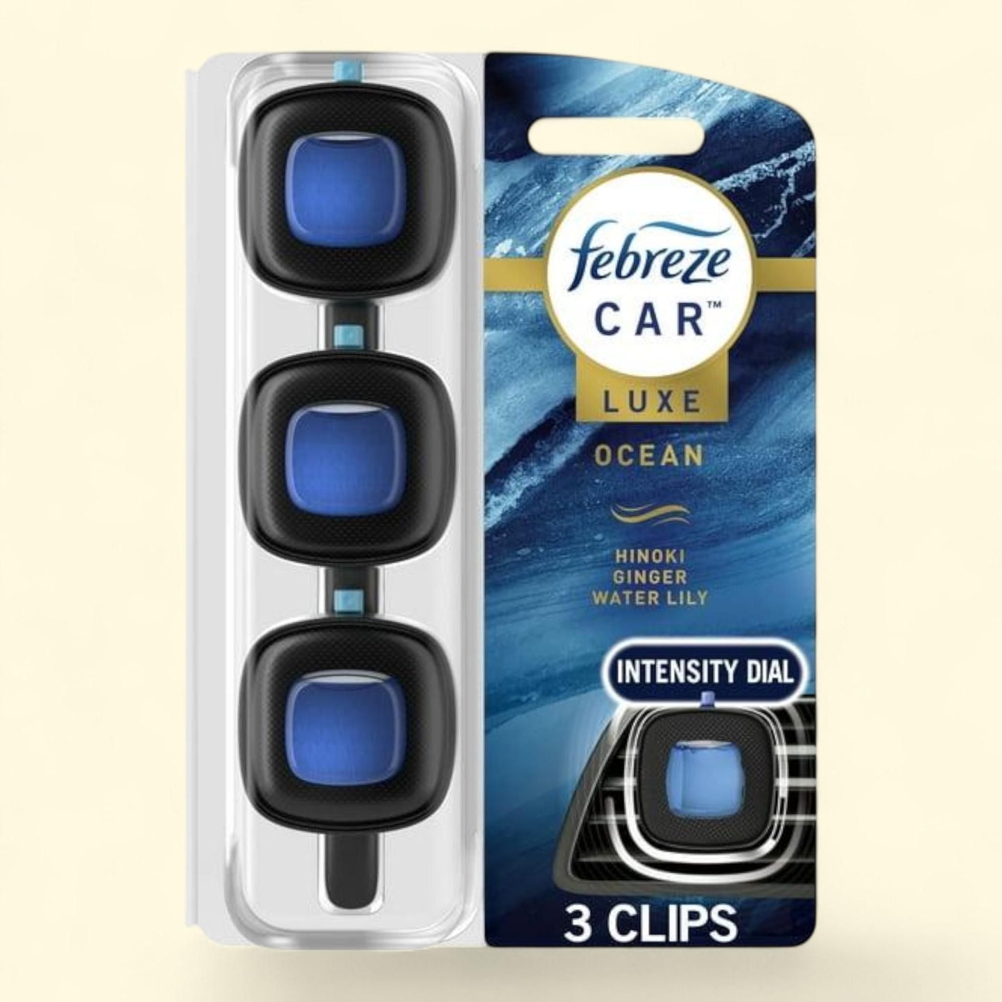 Désodorisant pour voiture Febreze, à fixer sur la grille d'aération, parfum Océan, lot de 3