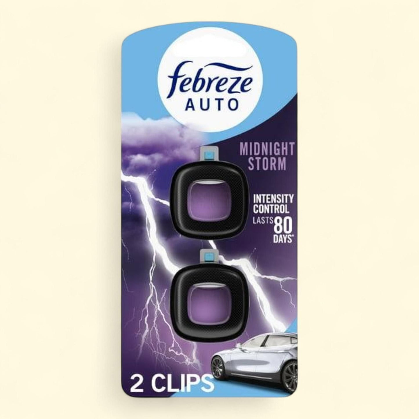 Febreze Car Air Freshener, Odor-Fighting Car Vent Clip, Midnight Storm, 2 Count