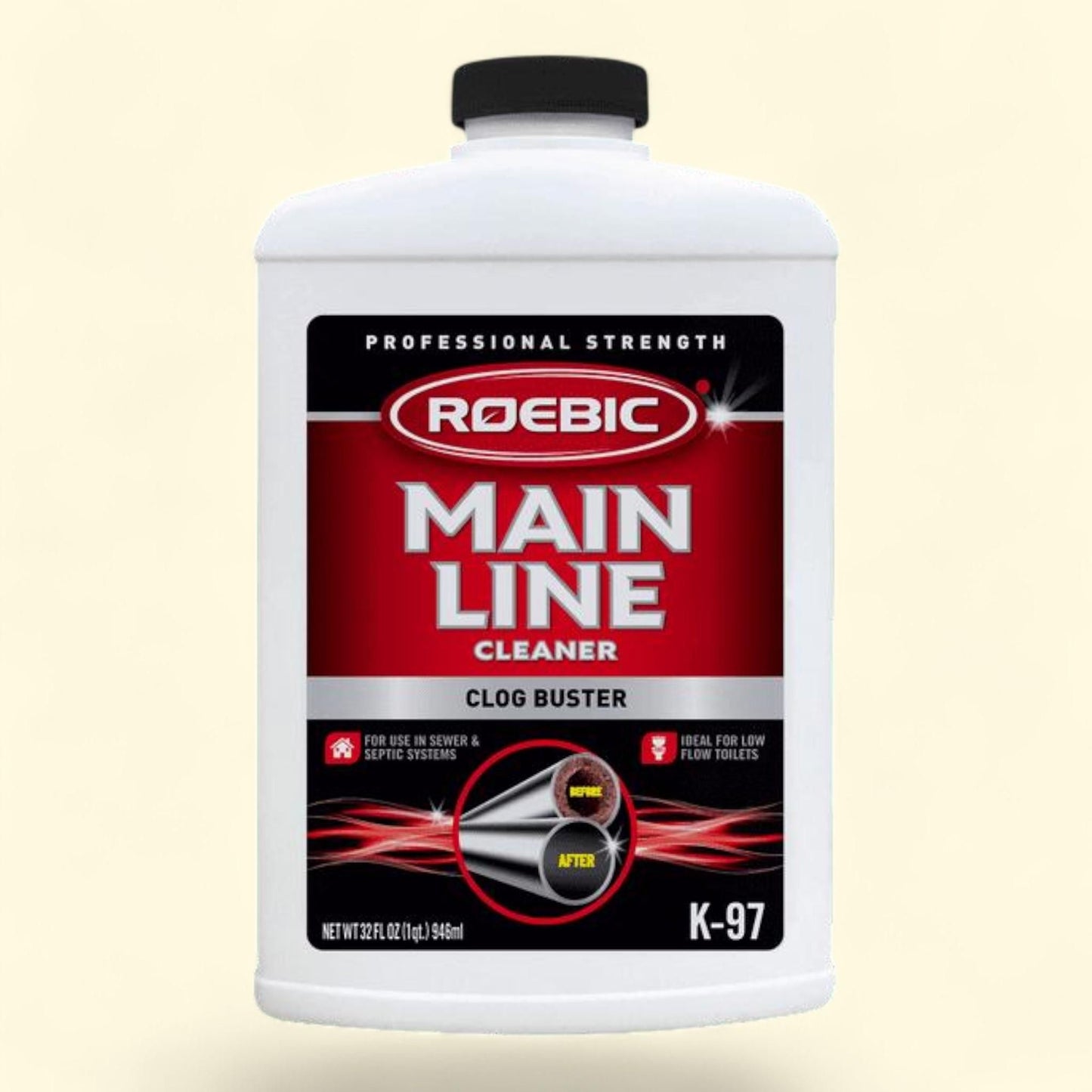 Roebic K-97 Liquid Main Line Drain Cleaner, 32 Fl Oz