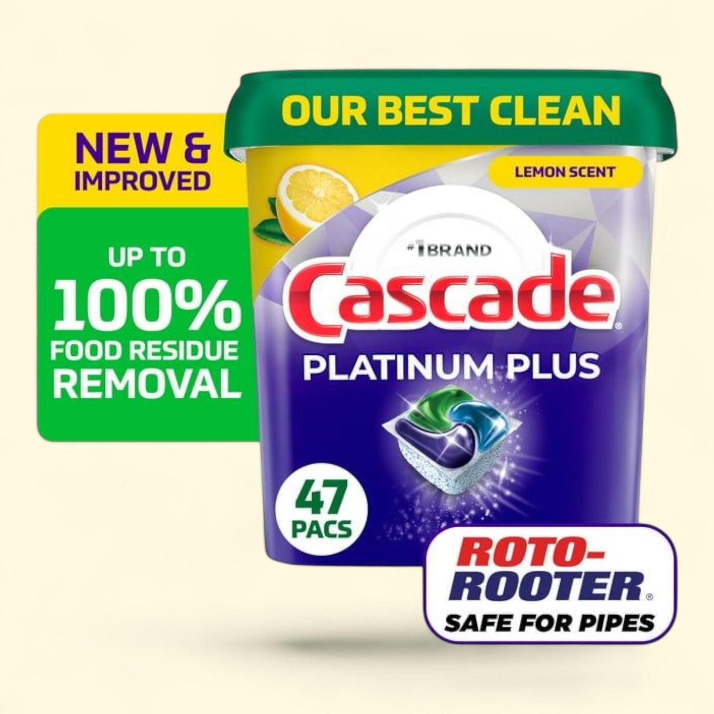 Cascade Platinum Plus Dishwasher Pods, 47 Count