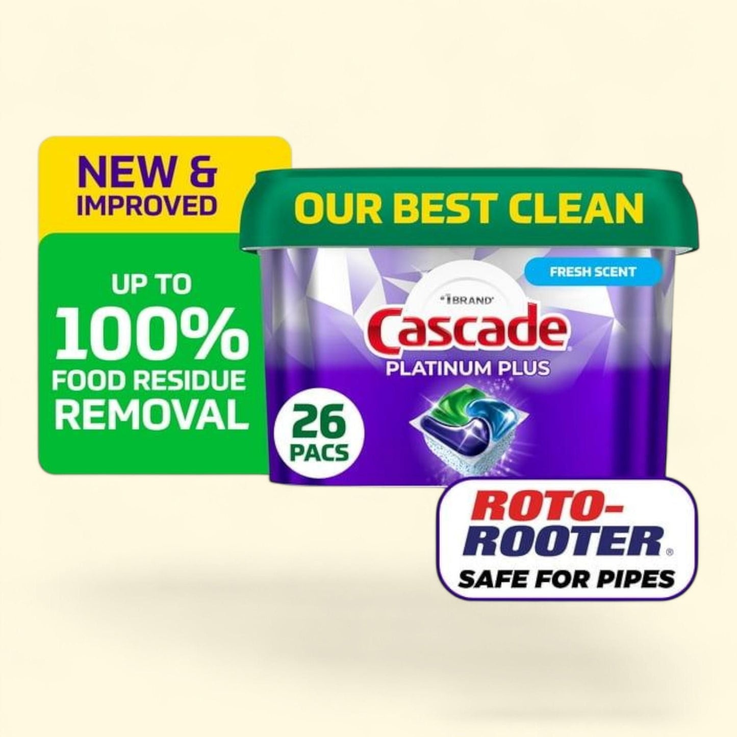 Cascade Platinum Plus Dishwasher Pods, 26 Count