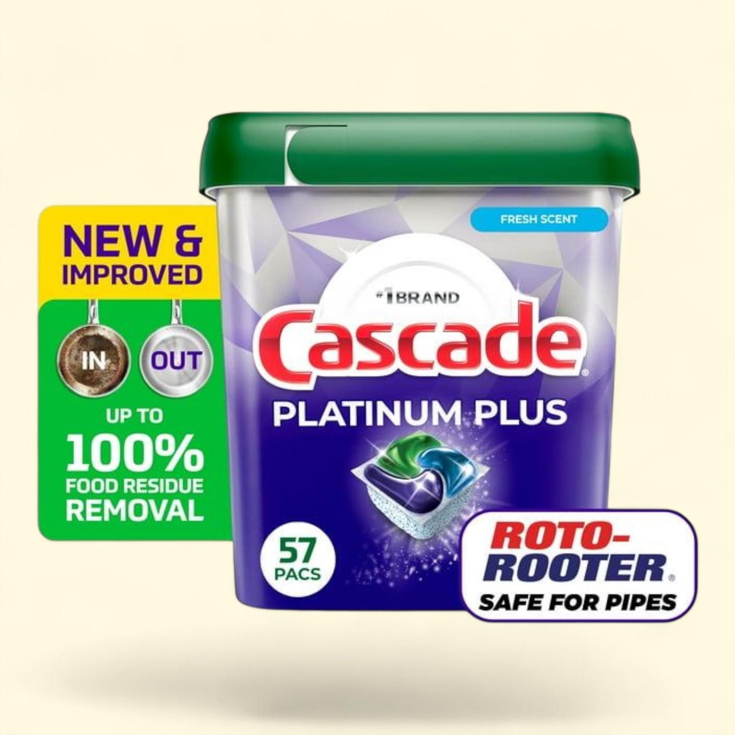 Cascade Platinum Plus Dishwasher Pods, 57 Count